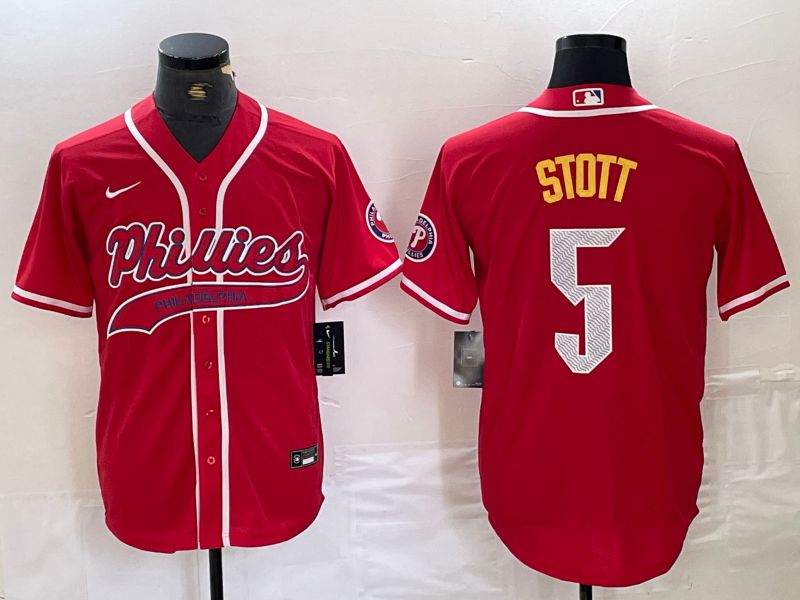 Men Philadelphia Phillies 5 Stott Red Jointly Nike 2024 MLB Jersey style 1